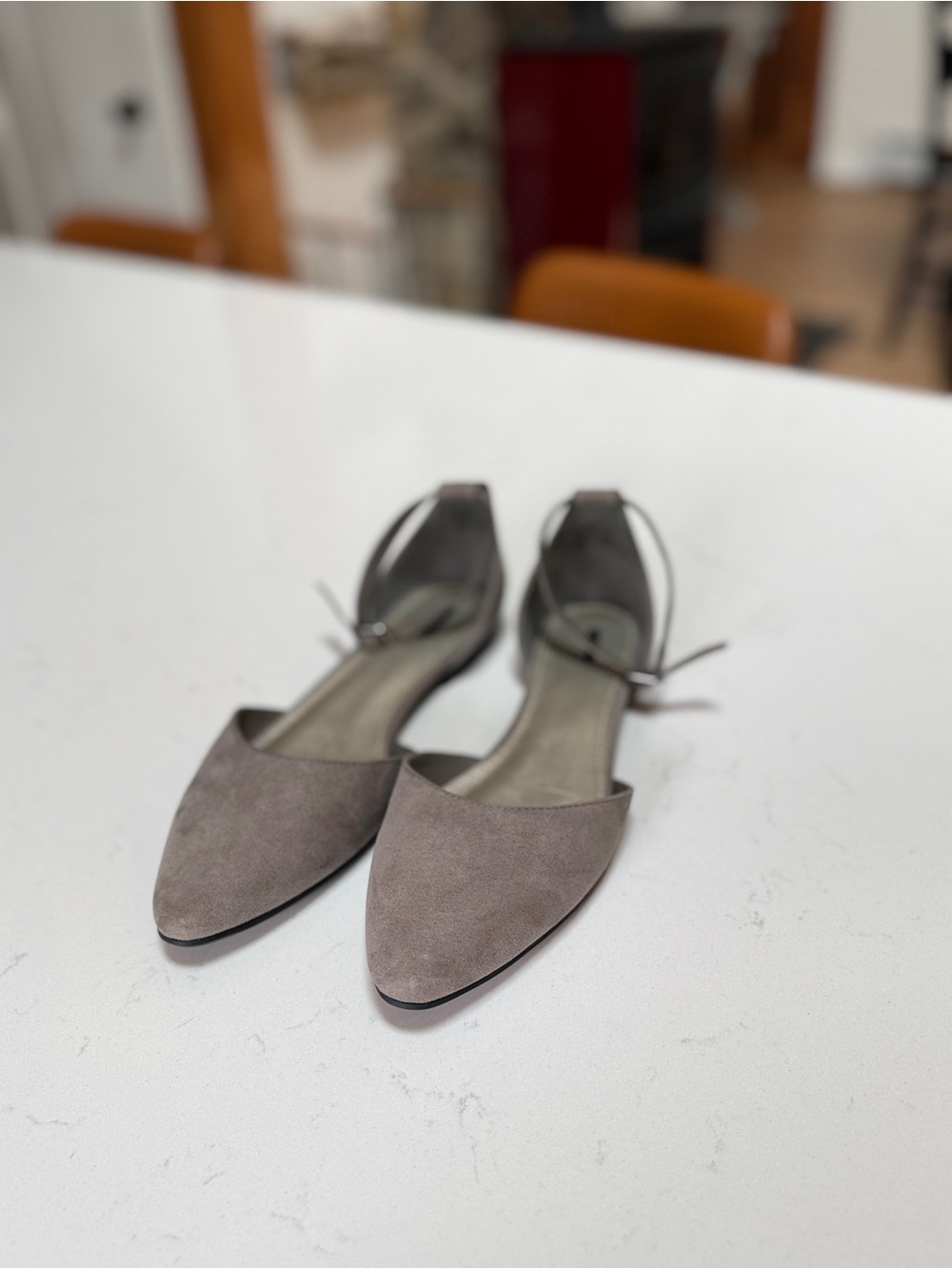 a.n.a Taupe Pointed-Toe Suede Ankle-Strap Flats